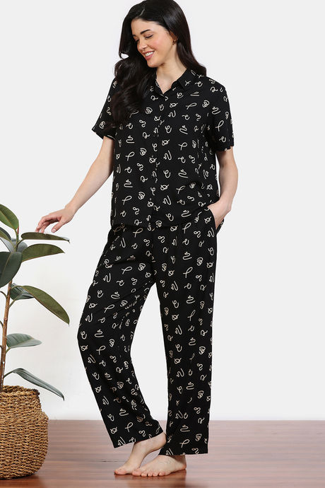 Zivame Midnight Mystic Woven Pyjama Set -  Jet Black — image 3